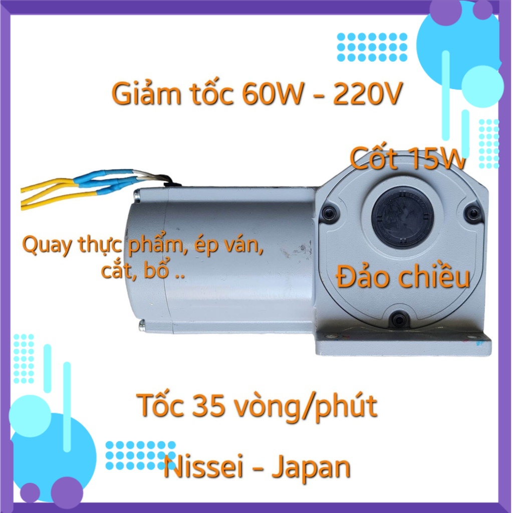 Giảm tốc trục T, công suất 60W, có đảo chiều, điện 220V, tốc 55 vòng/phút, Thương hiệu Nissei