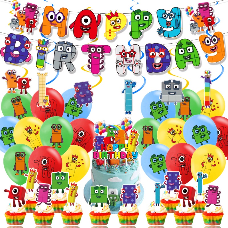 SQ2 Numberblocks chủ đề trẻ em trang trí tiệc sinh nhật biểu ngữ bánh topper bóng bay bộ cung cấp QS
