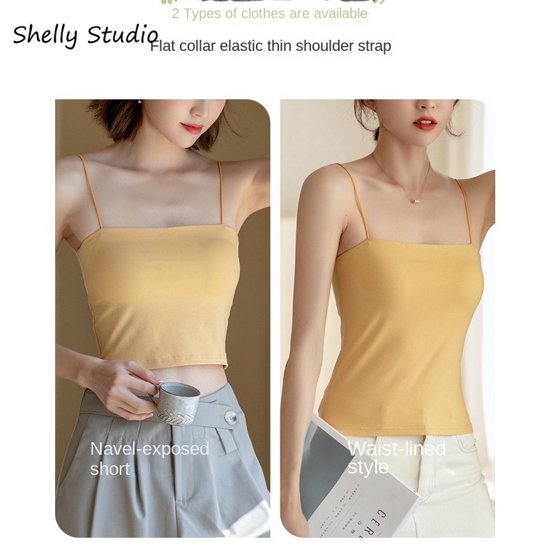 Áo Hai Dây Dáng Dài / Ngắn Màu Đen Có Đệm Ngực Cho Nữ