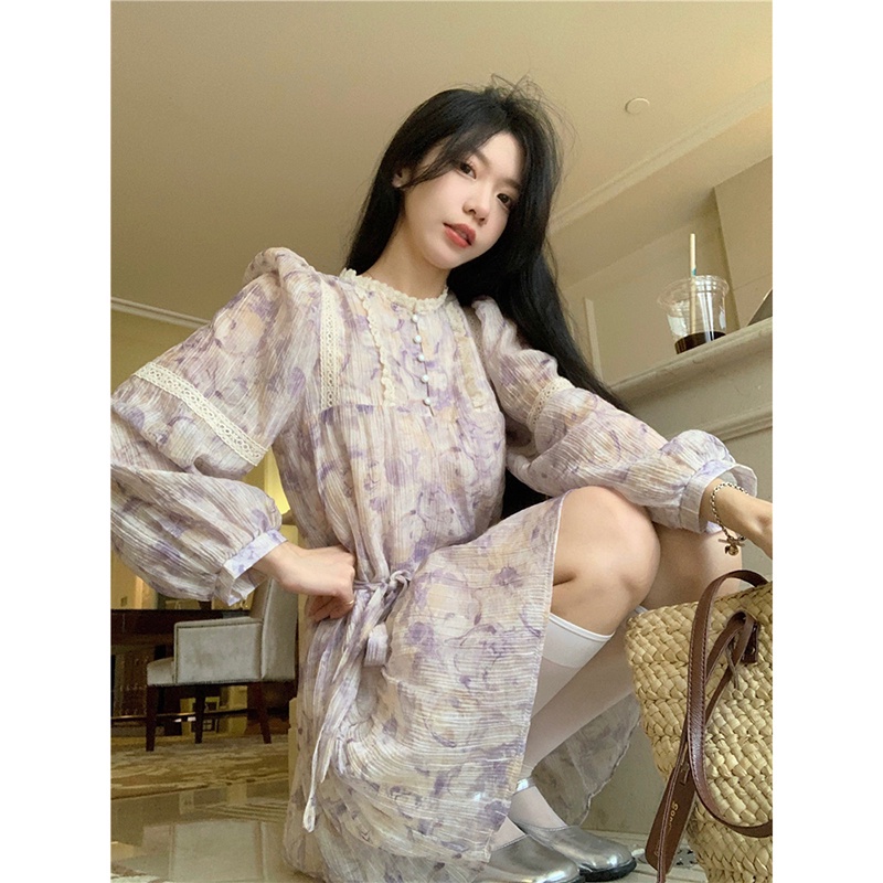 Đầm Tay Phồng Dài Phối Ren Hoa Thời Trang Mùa Hè Dành Cho Nữ