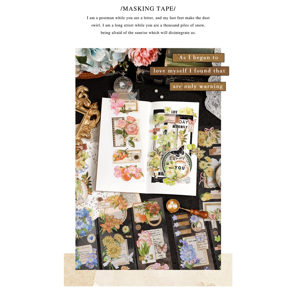 Jiianwu 6 tờ twilight letters series vintage dải dài chất liệu hoa pet băng sáng tạo tự làm tạp chí cắt dán văn phòng phẩm