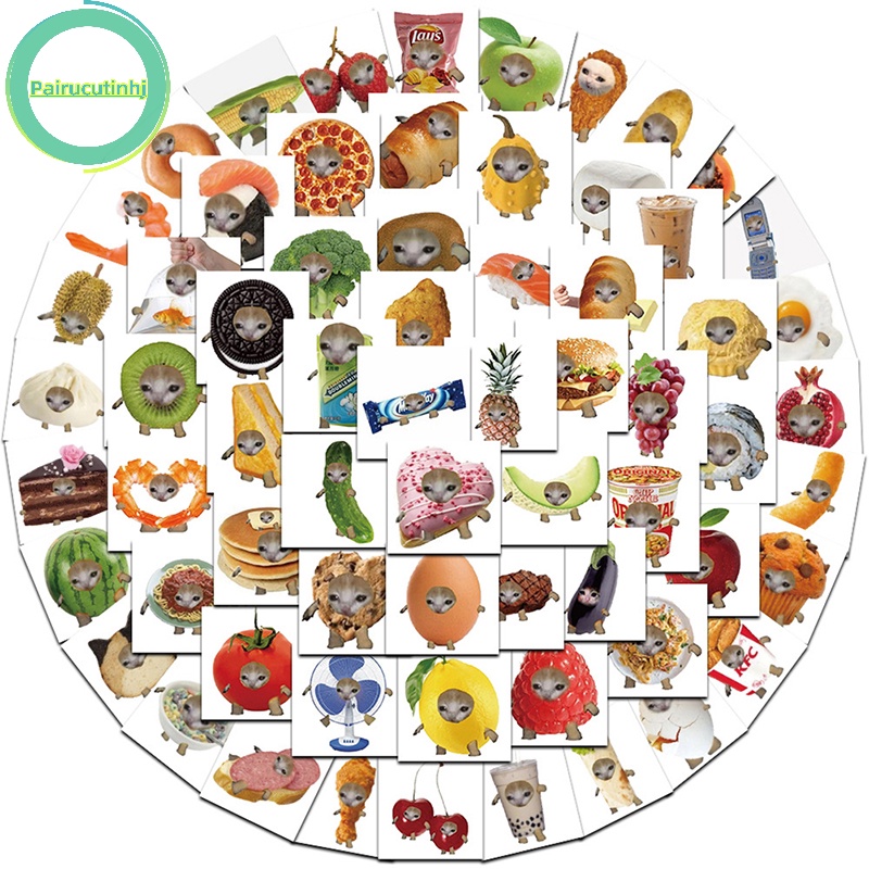 Pairhj 69 cái mèo meme vui nhộn và thức ăn hình dán graffiti dễ thương cho hành lý đồ chơi máy tính xách tay ipad ván trượt điện thoại dán xe vn