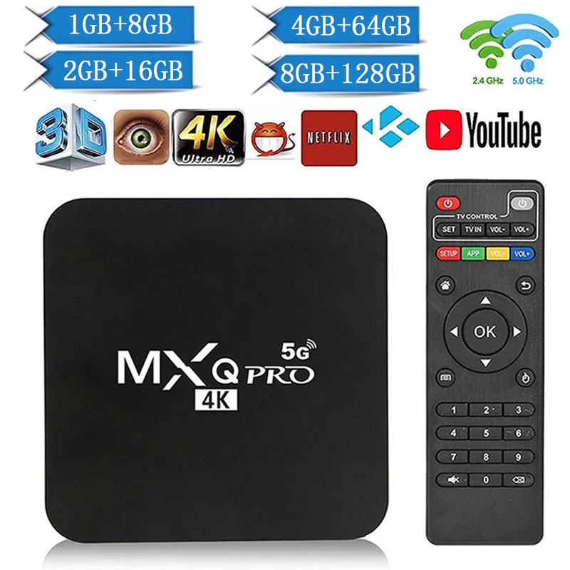 Mxq pro smart tv box wi-fi, media player, set top 4k, android 11.0, rk3228, 2.4g, 5g, 8gb ram, 128gb rom ornu