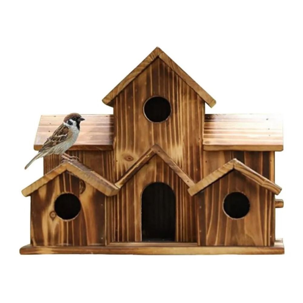 Tổ Chim Bằng Gỗ 6 Lỗ Treo Trang Trí Tự Nhiên 1Bg
