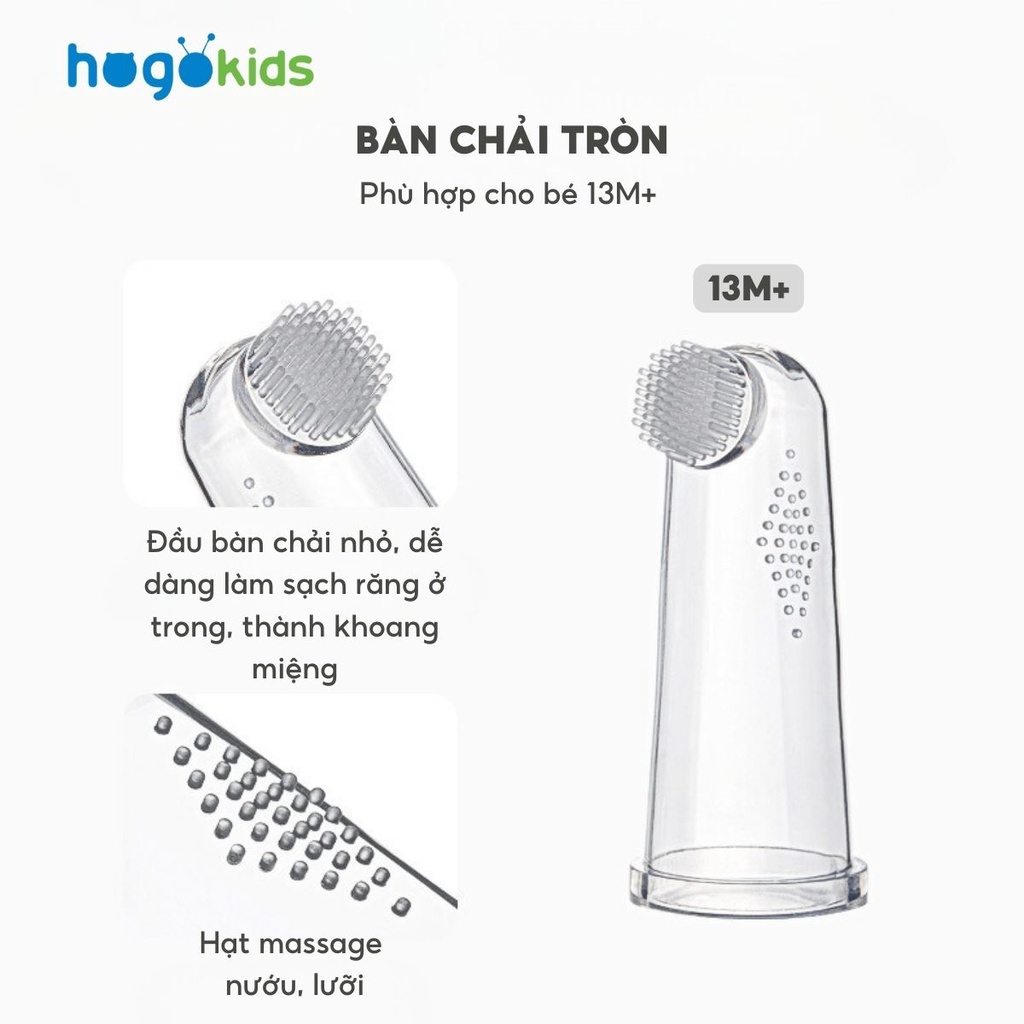 Set 2 Bàn Chải Đánh Răng Xỏ Ngón Hogokids Chất Liệu Silicone An Toàn, Mềm Mại Kèm Hộp Đựng Vệ Sinh