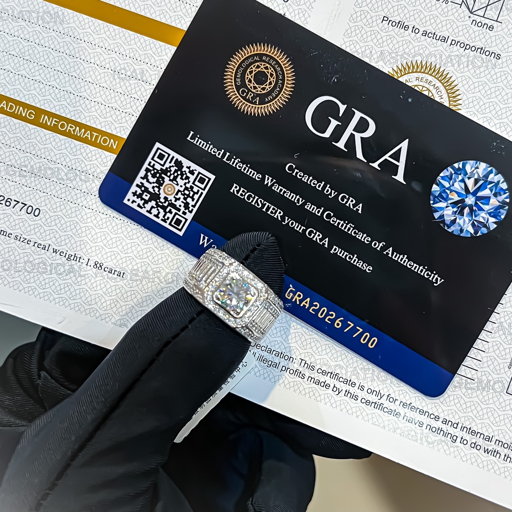 Nhẫn bạc nam kim cương Moissanite 6.5mm xi bạch kim Freesize, kiểm định GRA sang trọng NNAM001 - Linh Watch Luxury