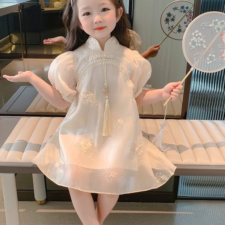 Đầm Sườn Xám Cách Tân Ngắn Tay Dáng Dài Thời Trang Mùa Hè Cho Bé Gái
