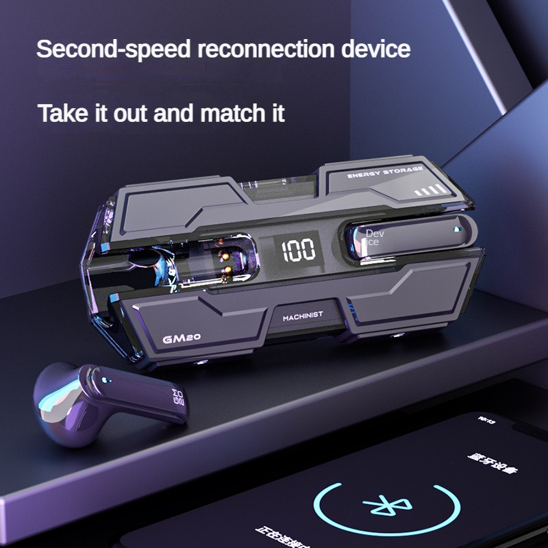 Máy không dây gm20 mới a bluetooth 5.3 tai nghe kim loại dây đeo sơn mài màn hình kỹ thuật số trò chơi thể thao điện tử độ trễ thấp
