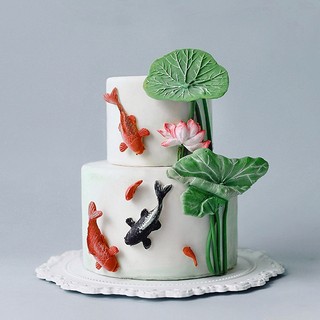 Ink wind lotus pond moonligh lotus leaf carp lucky goldfish khuôn silicone cho trang trí vành sô cô la dụng cụ làm bánh