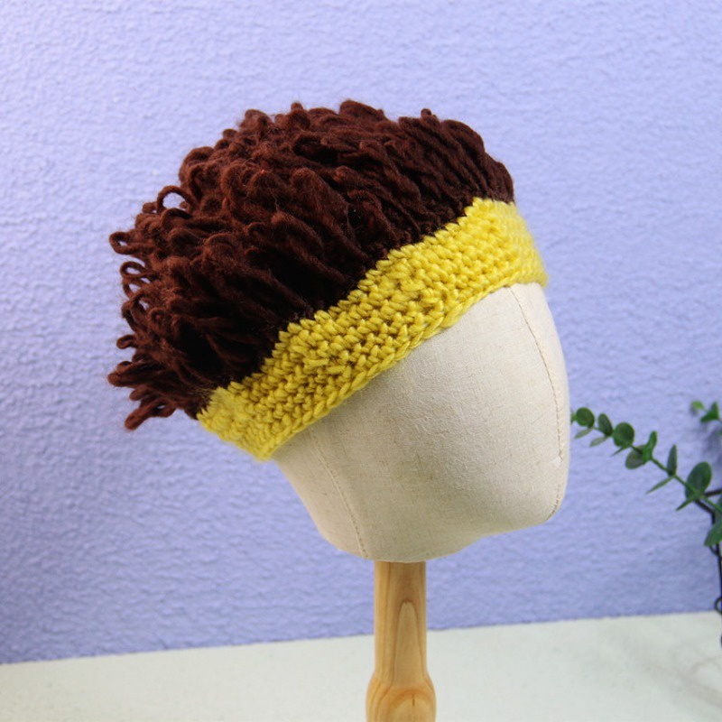 Nón mũ tóc xoăn dễ thương nam và nữ tóc giả trẻ em đầu nổ cá nhân hóa mũ len vui nhộn