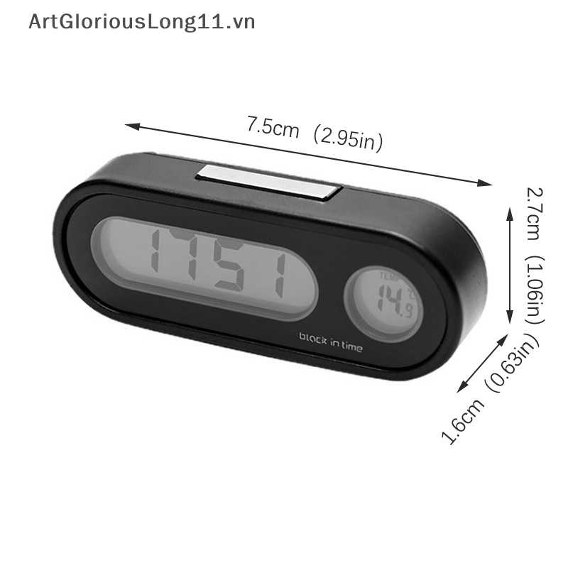 Artgloriouslong đồng hồ ô tô điện tử mini đồng hồ tự động nhiệt kế phát sáng lcd.