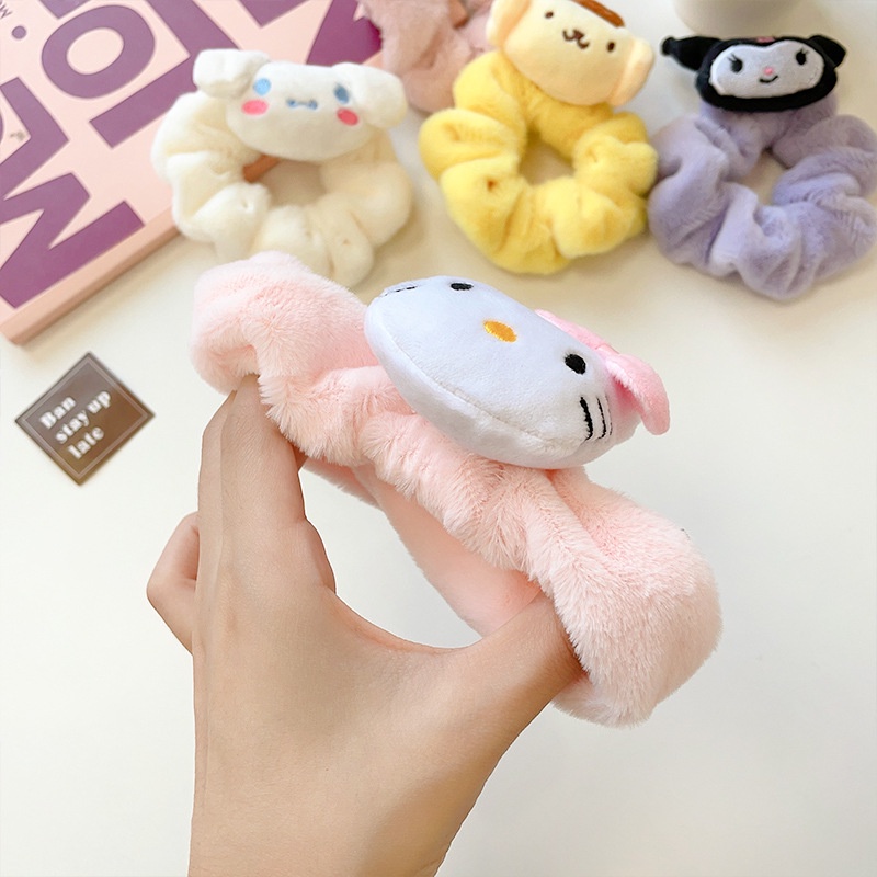 ☢ Dây buộc tóc sang trọng Sanrio Kawaii Anime Hello Kitty Dây buộc tóc My Melody Dây cao su Băng đô trang điểm dễ thương Vòng tóc gội Phụ kiện tóc Quà tặng