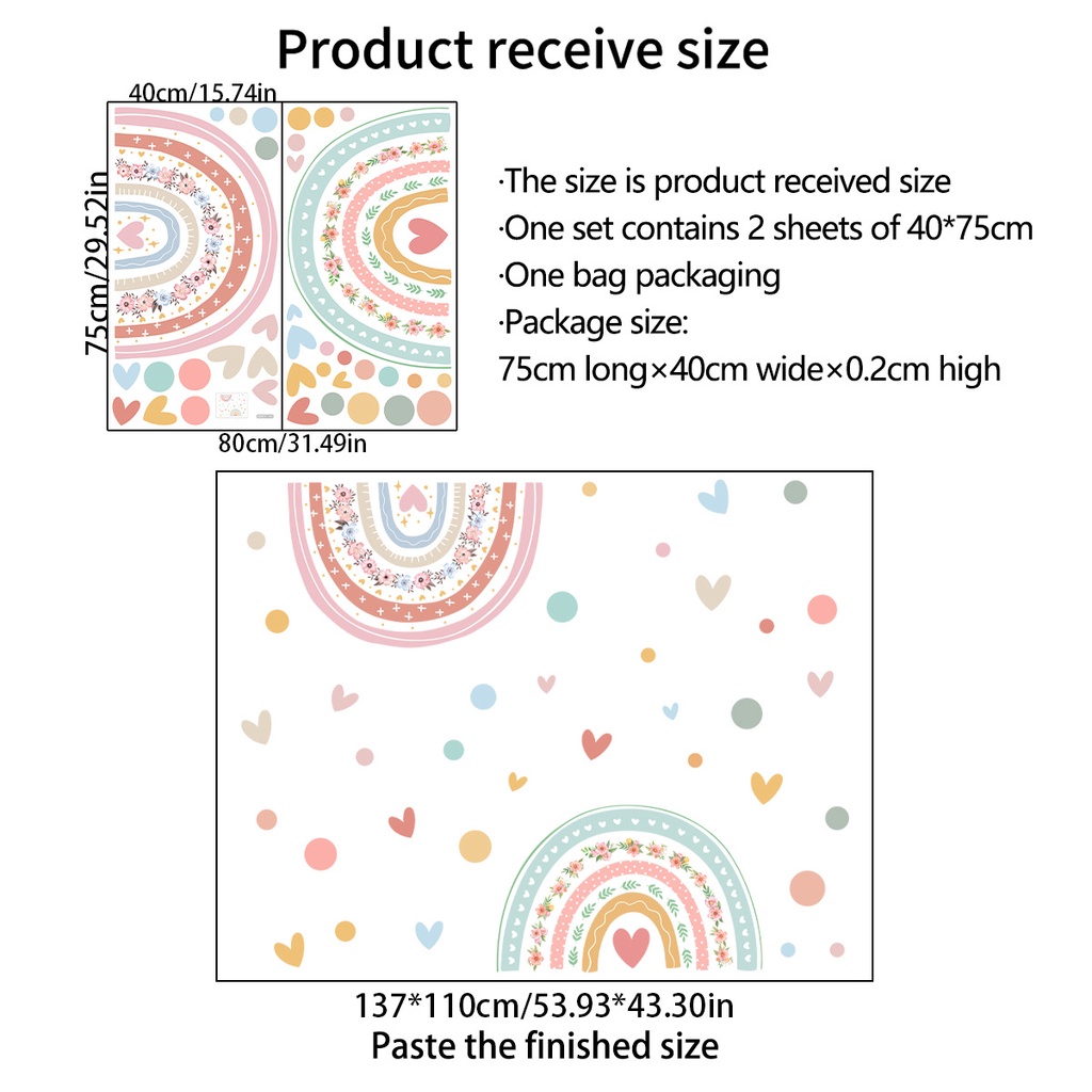 Sticker Dán Tường Tự Dính Họa Tiết Cầu Vồng Và Trái Tim Đơn Giản Trang Trí Phòng Khách / Phòng Ngủ