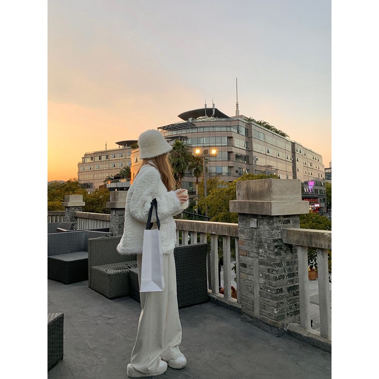 Xiaoxiangfeng Áo Khoác Lông Nhung Dáng Rộng Mùa Đông Cho Nữ