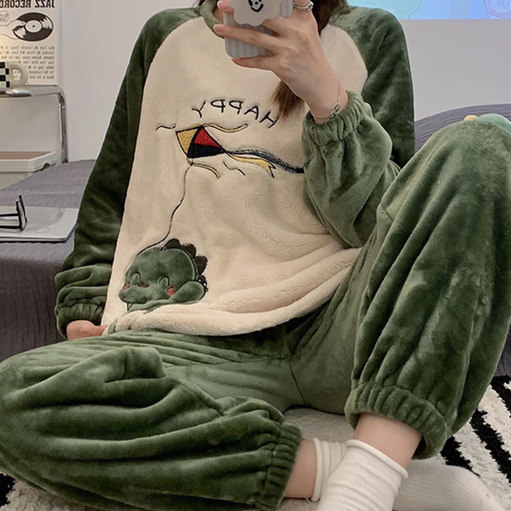 Bộ đồ ngủ nữ fluffy kawaii leisure loose two-piece sleepwear set