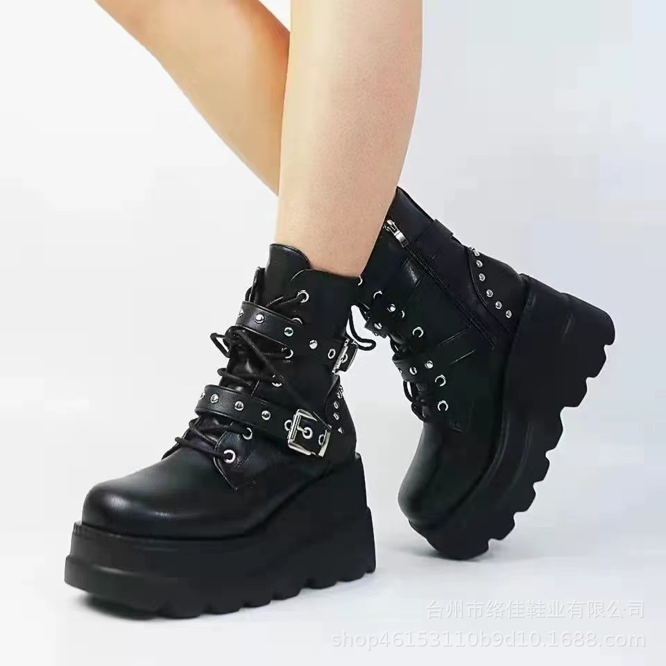 Gót nêm martin boots phụ nữ phong cách mới dày-chữa âu mỹ kích thước lớn ngoại thương thời trang boots ngắn phụ nữ hot