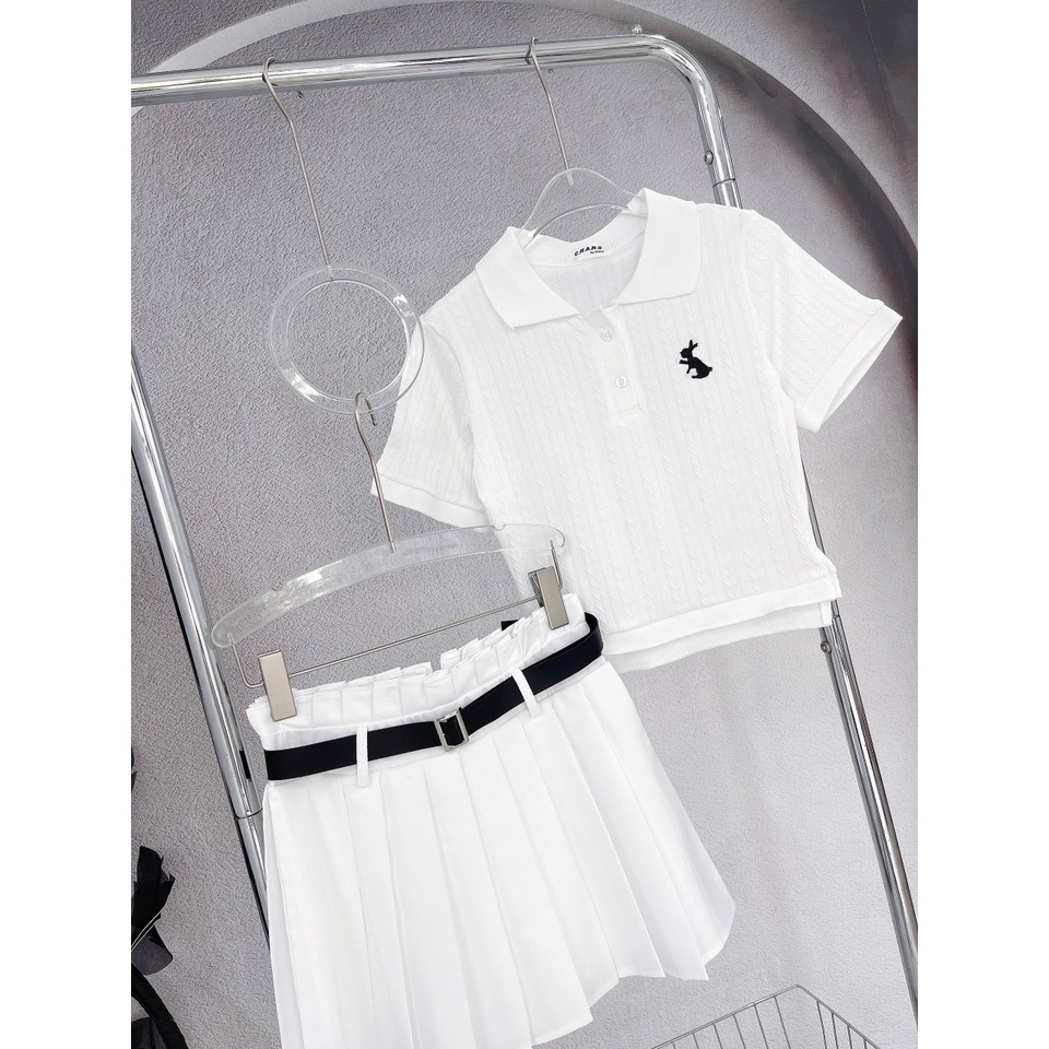 Set chân váy xếp ly sơmi trắng