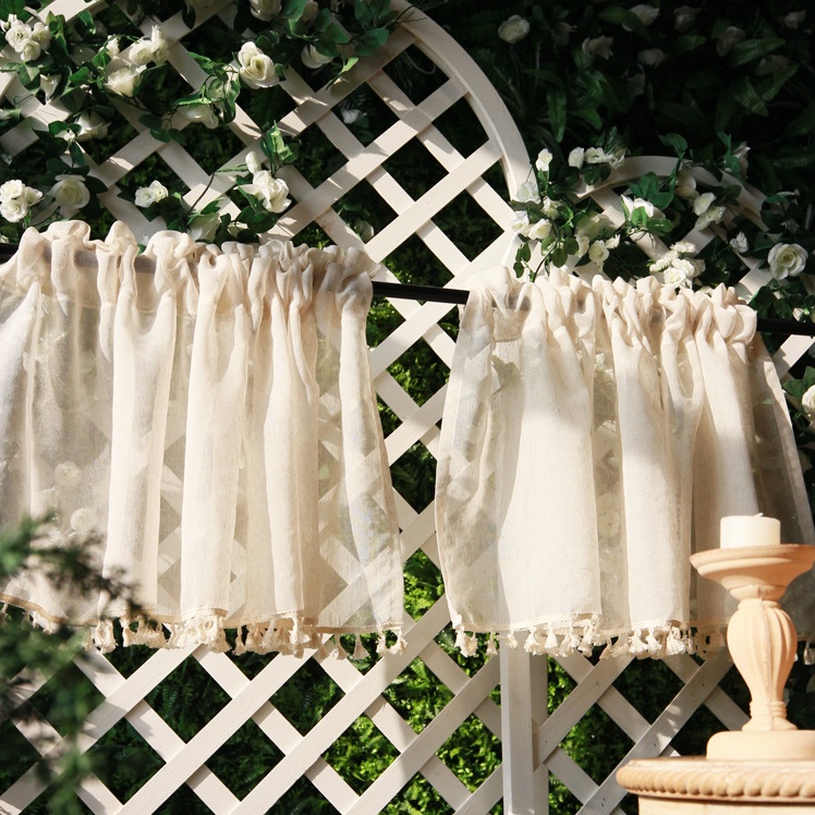Rèm trắng tầng ngắn nửa rèm cửa ren nửa cửa sổ sheer rèm cửa thanh túi cho phòng tắm nhà bếp