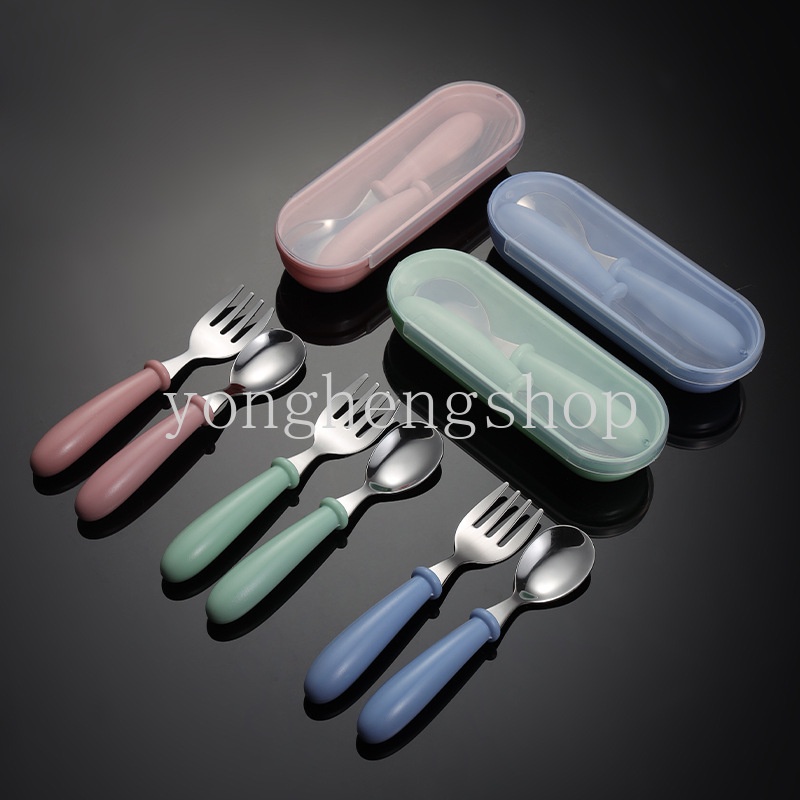 304 bộ đồ ăn bằng thép không gỉ phim hoạt hình tay cầm tròn nĩa thìa cho bé ăn thìa trái cây nĩa di động trẻ em bento dao kéo nhà bếp bộ đồ ăn