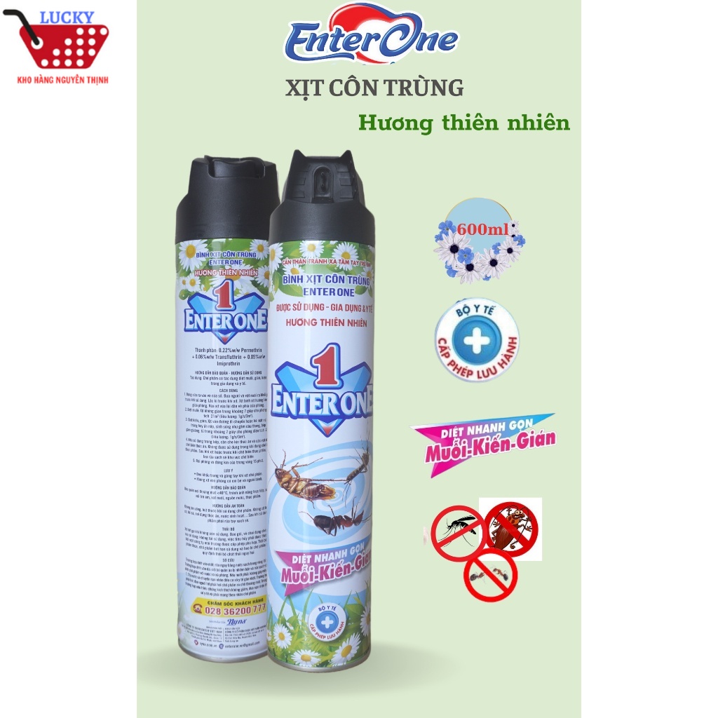 Bình xịt côn trùng EnterOne hương hoa thiên nhiên 600ml Xit muỗi kiến dán an toàn hiệu quả