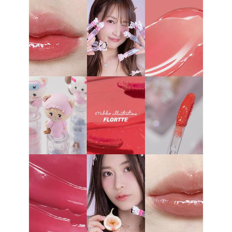 Flortte mikko co-branded ice lens mirror lip glaze water gloss lipstick forming film long lasting tender