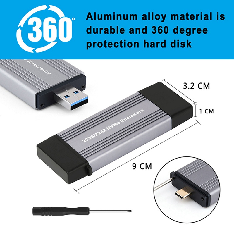 1 Bộ Chuyển Đổi nvme ssd case m2 adapter nvme Mở Rộng pcie nvme m / m + b key Sang usb 3.1 10gbps Hỗ Trợ 2230 2242 m.2 ssd box