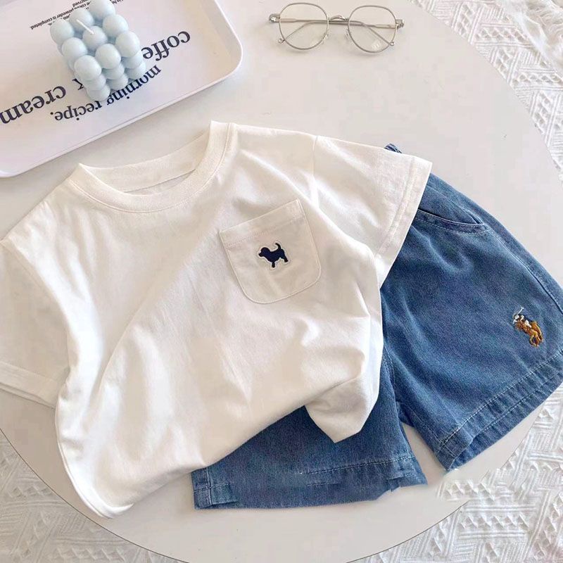 Thích hợp cho t-shirt ngắn tay cho bé trai 5-22kg, mùa hè mới dành cho trẻ em bằng vải cotton tinh khiết đa năng màu trắng nửa tay trên, baby loose casual t-shirt