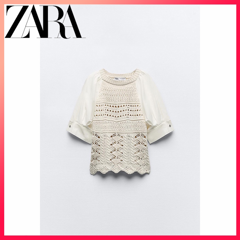 Zara new women's splicing sleeve knitwear