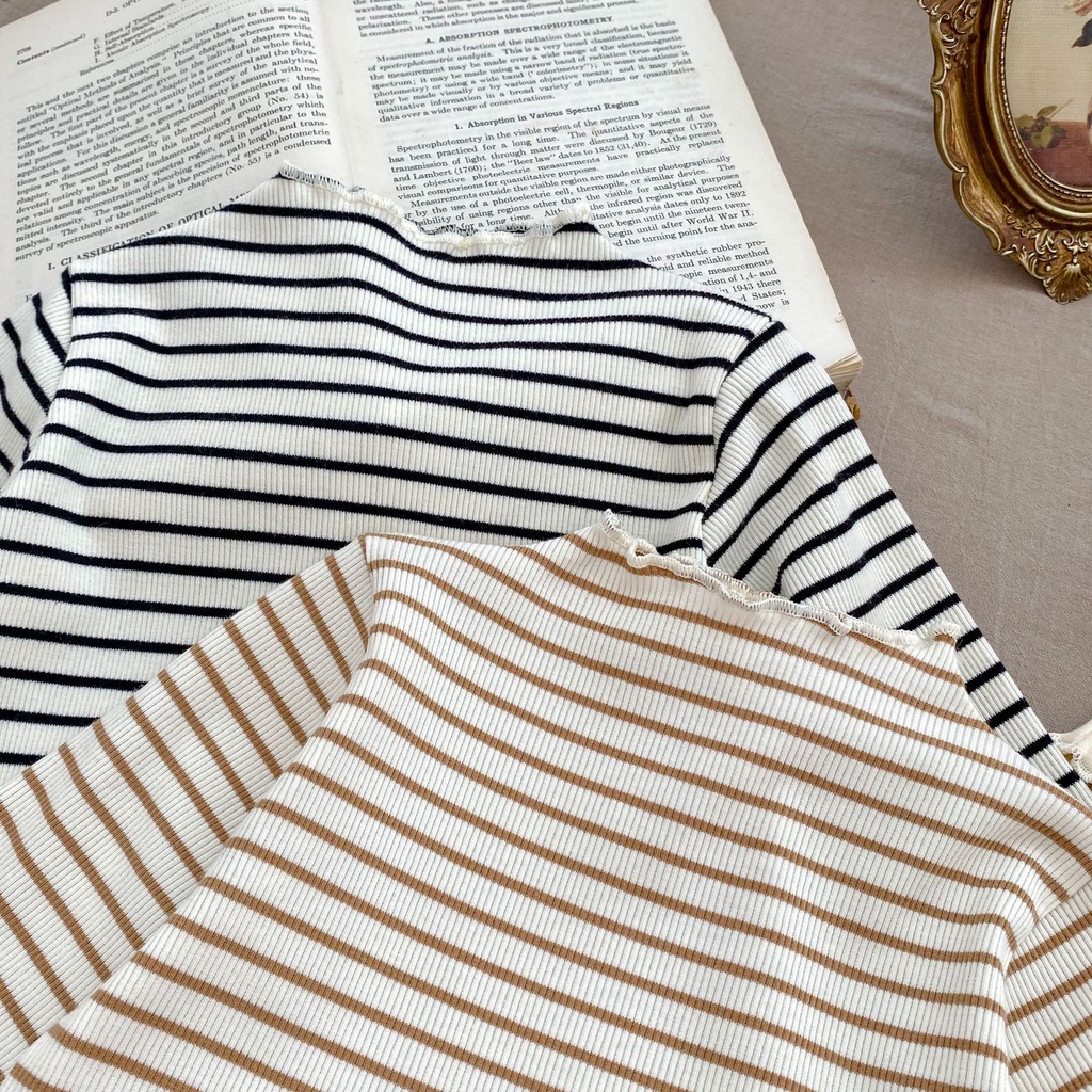 Ins autumn new style girls half turtleneck fungus edge bottom shirt thời trang baby girl floral thin long-sleeved top beun