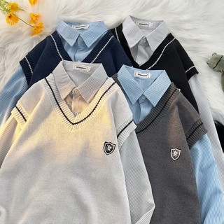 Áo Len Không Tay Cổ Chữ v Thời Trang Phong Cách Hàn Quốc Cho Nam