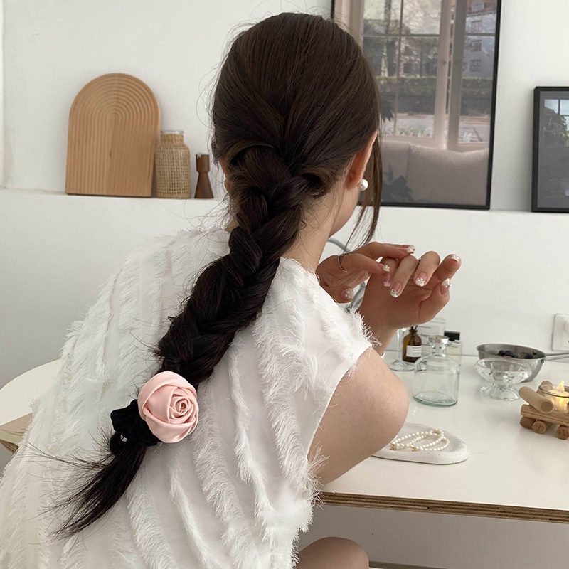 Phiên bản hàn quốc hot-selling satin three-dimensional gentle rose hair tie all-match phụ kiện tóc buộc tóc đàn hồi cao đầu thời trang ro