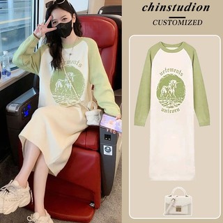 Đầm bầu đầm bầu đầm bầu đầm bầu đầm bầu đầm bầu đầm bầu đầm bầu dài bà bầu dài tay áo bà bầu đầm bà bầu mùa thu đông đầm phù hợp với thời trang lỏng lẻo mùa thu retro sweatshirt