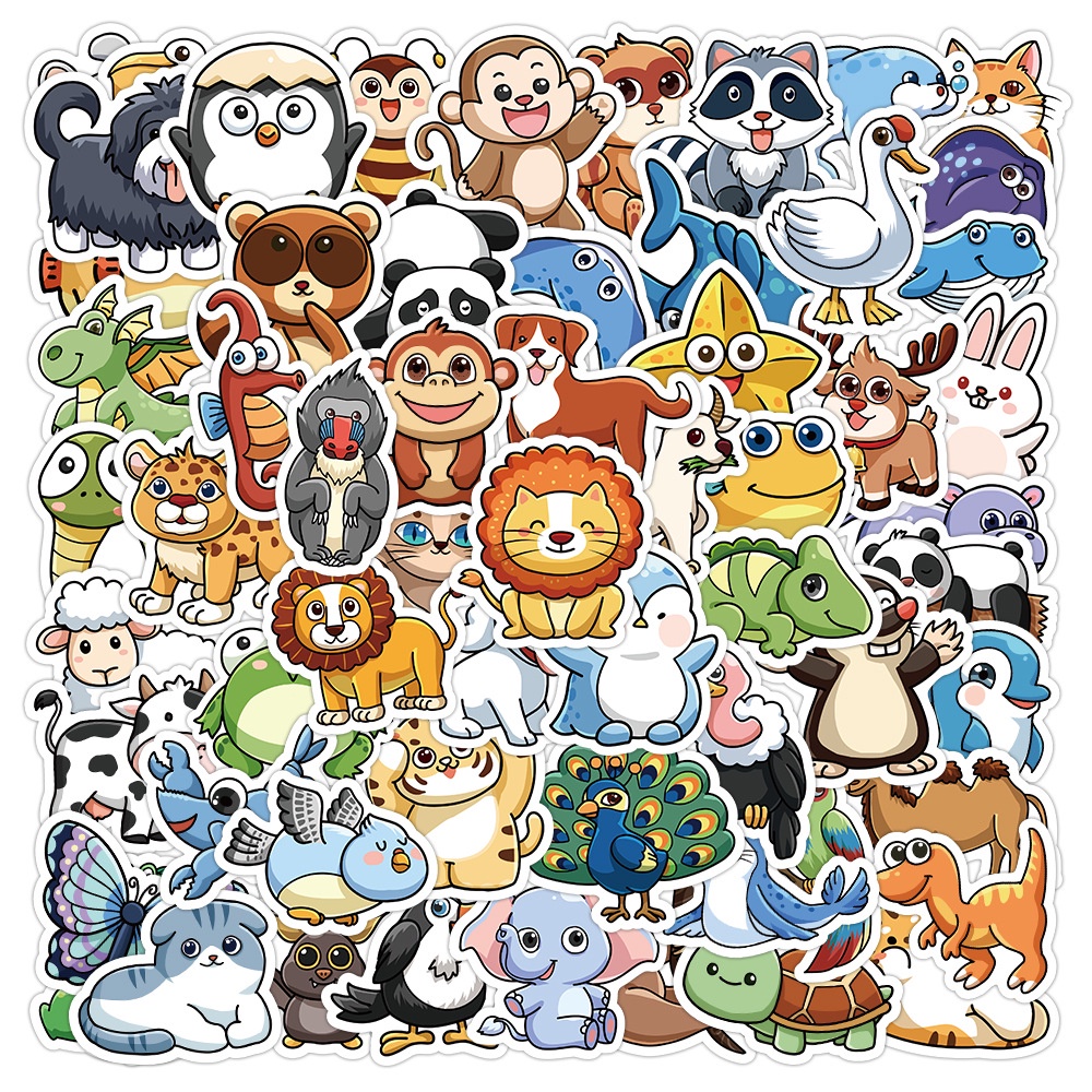 103 cái ins style cartoon động vật dễ thương trang trí dán chống thấm nước cho mũ bảo hiểm xe đạp tài khoản tay bút chì trường hợp đề can lanlanstickersworld