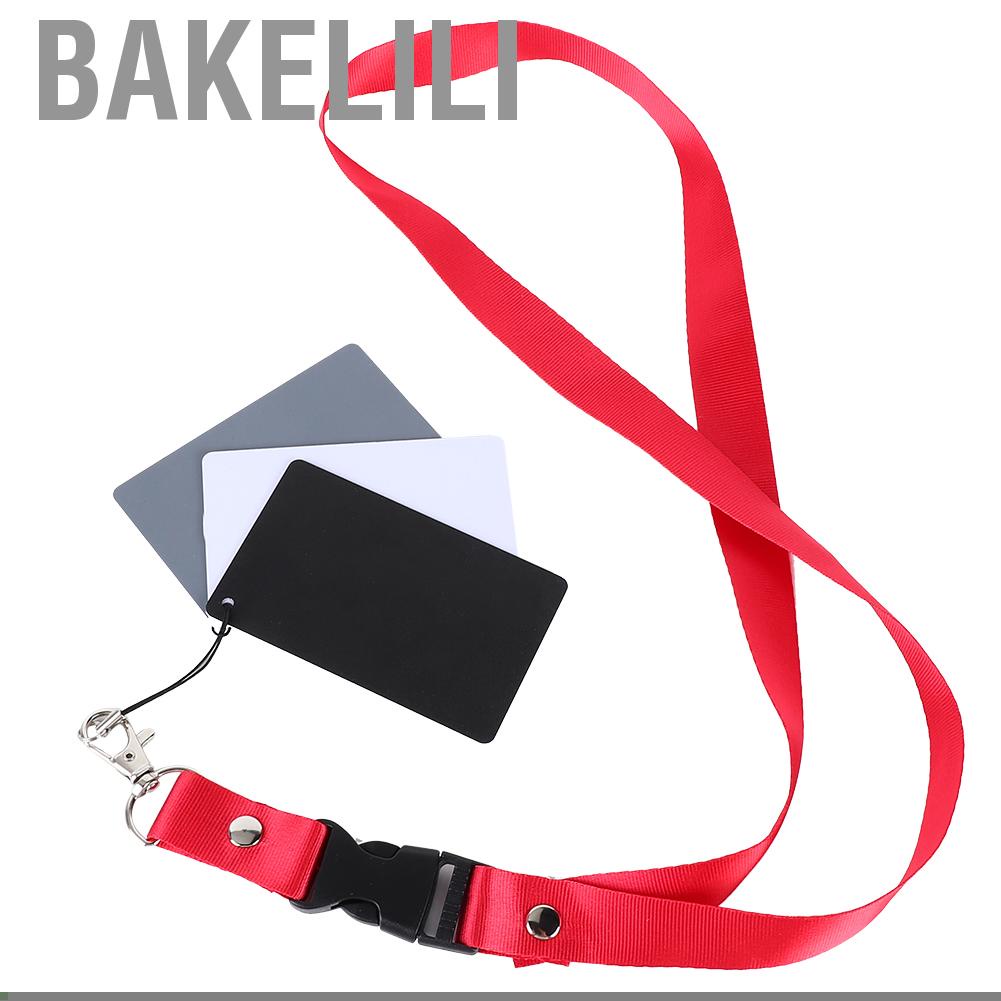Bakelili 3in1 8.5x5.5cm 18% Digital Photography Exposure Color Gray/White/Black Balance Card Set with Strap For DSLR  White