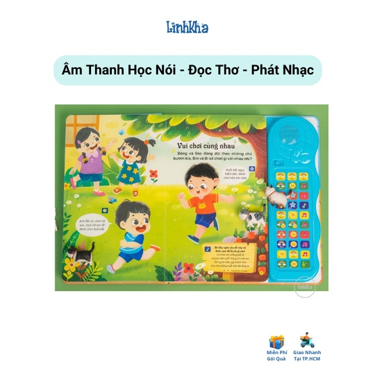 Sách Âm Thanh Bé Học Nói - Có Đọc Thơ Và Bài Hát - 30 nút - Đinh Tị
