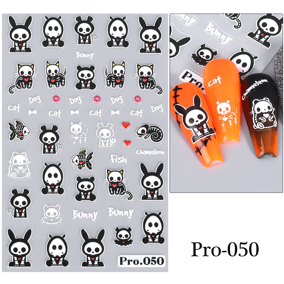 Halloween ma bí ngô nail sticker 5d nổi ngôi sao mạng nhện hộp sọ hoa hồng phim hoạt hình lễ hội mùa đông trang trí móng tay
