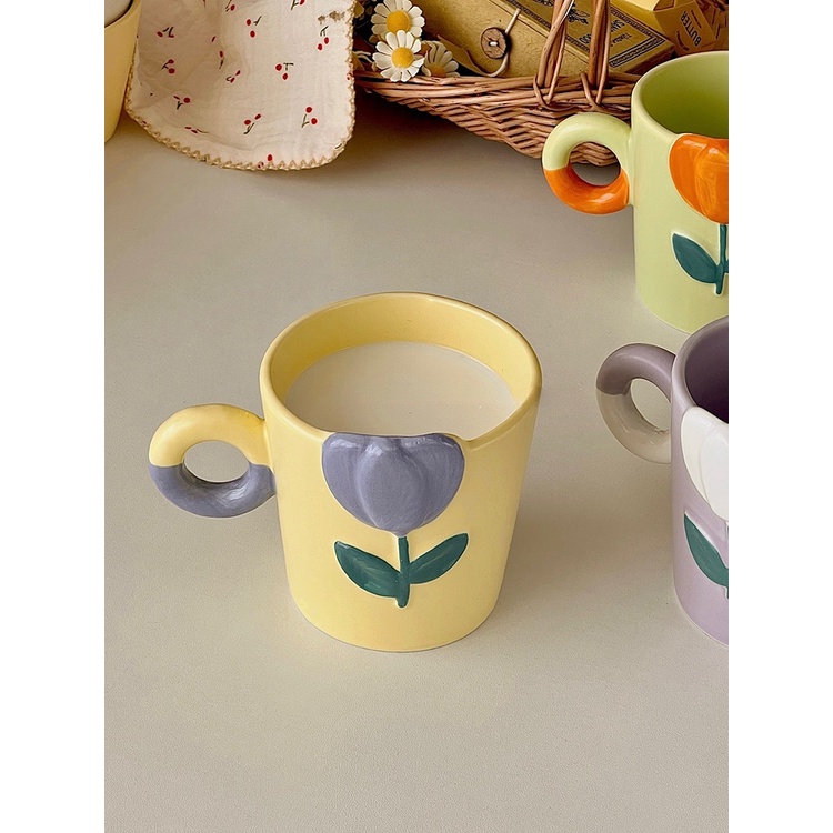 Cốc Sứ Uống Nước Hình Hoa Tulip Đám Đông Thiết Kế Sáng Tạo Đẹp Mắt