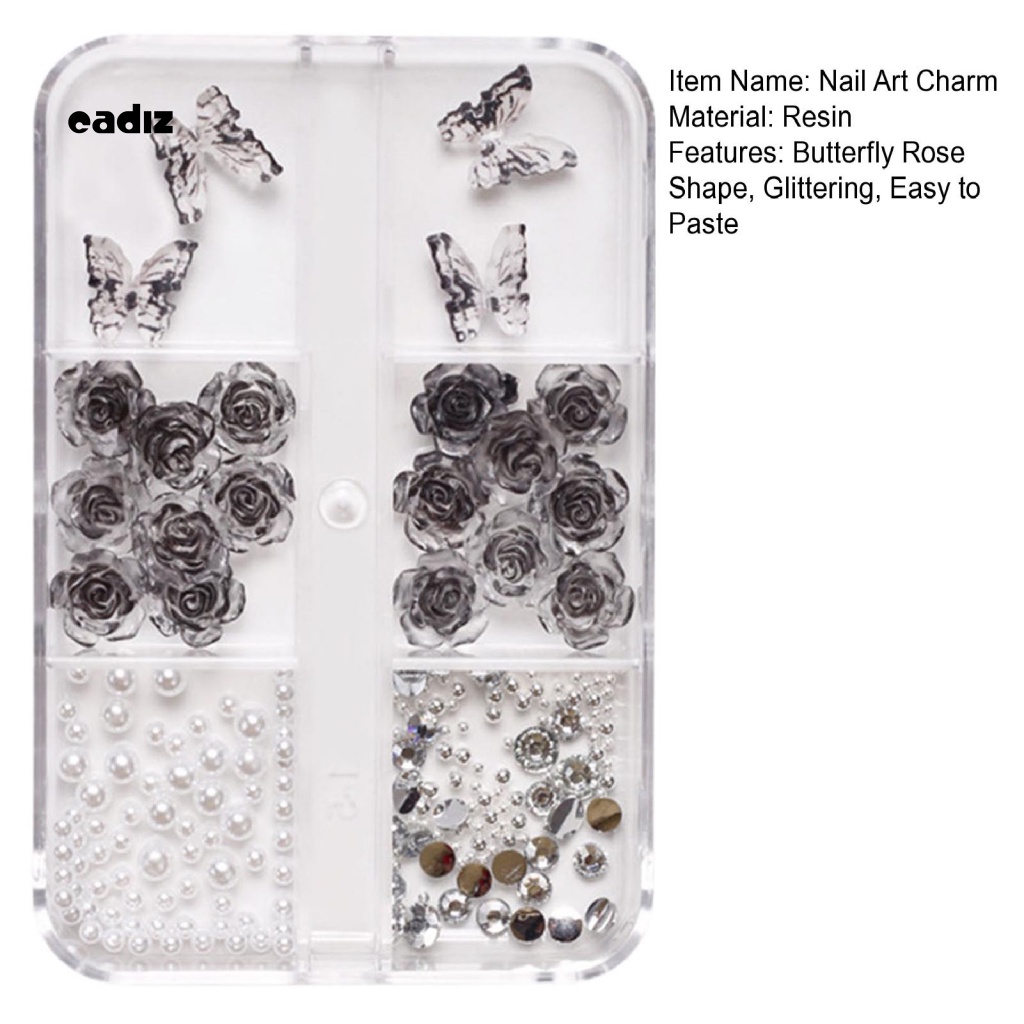 1 Hộp Phụ Kiện Trang Trí Móng Tay Nghệ Thuật Hình Hoa Bướm 3D Nhiều Phong Cách