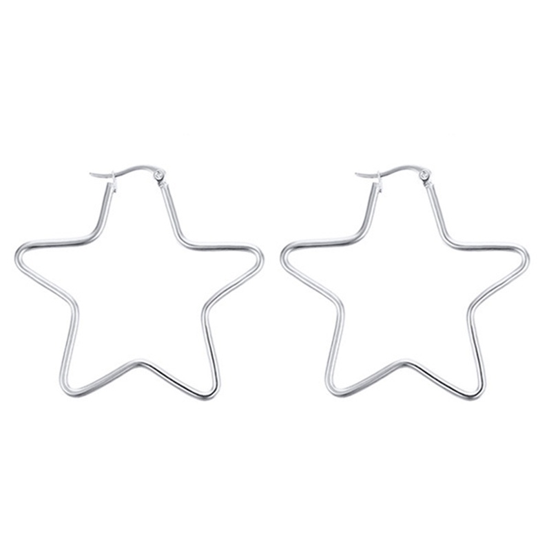 Khuyên Tai Tròn Lớn Bằng Thép Titan Màu Bạc Không Phai Màu Hình Ngôi Sao Cho Nữ