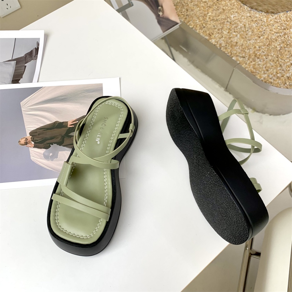 Giày Sandal Đế Xuồng Dày Mùa Hè 2023 Hở Ngón Quai Cài Khóa Phong Cách Mới Cho Nữ
