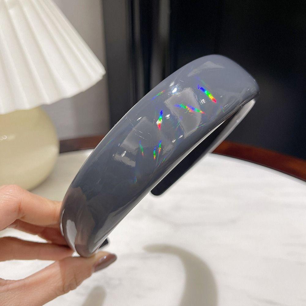 ANEMONE Băng Đô Cài Tóc Bằng Pu Màu Laser Đơn Giản Ngọt Ngào Cho Nữ