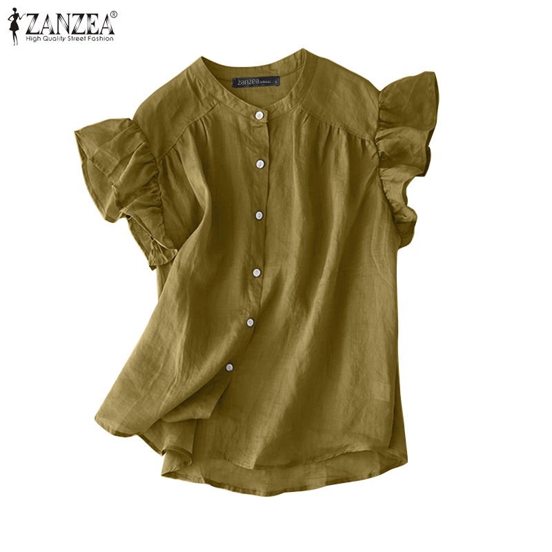Áo nữ ZANZEA tay ngắn nhún bèo thời trang quyến rũ