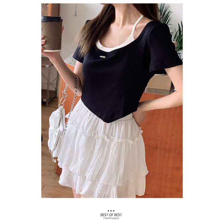 Áo Thun Tay Ngắn Dáng Ôm Màu Trơn Đơn Giản Thời Trang Mùa Hè Phong Cách Hàn Quốc Cho Nữ