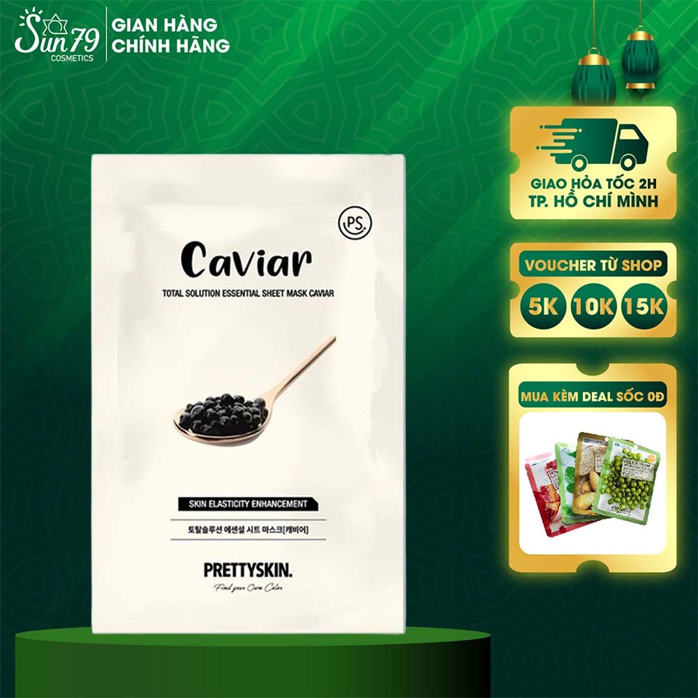 Mặt Nạ Chiết Xuất Trứng Cá Tầm Chống Lão Hóa Prettyskin Total Solution Essential Sheet Mask 23ml - CAVIAR