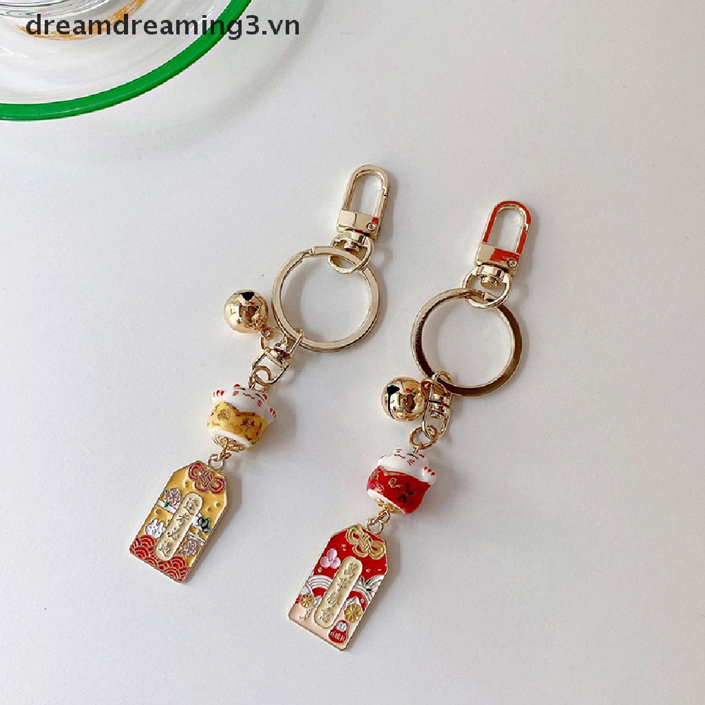 (beauty) Móc Khóa Bùa May Mắn Hình Mèo May Mắn Bằng Gốm Sứ Có Chuông Trang Trí Túi Xách Điện Thoại Di Động Làm Quà Tặng