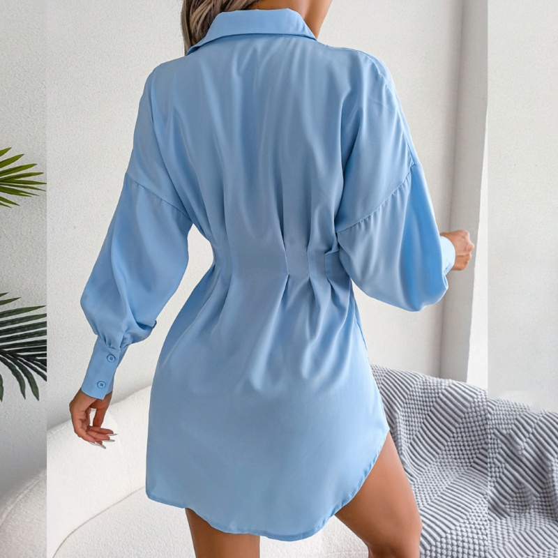 Đầm Sơ Mi Tay Dài Cổ Bẻ Chiết Eo Cao Thời Trang Dự Tiệc Cưới Sang Trọng Cho Nữ