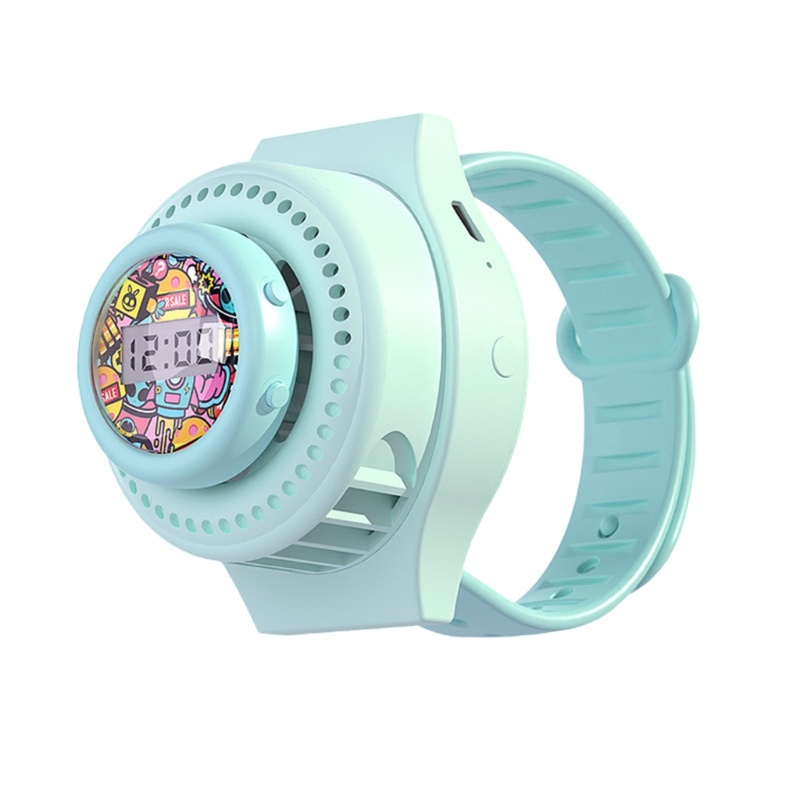 Quạt Đeo Cổ Tay Hình Đồng Hồ Hoạt Hình Sạc Cổng USB Ki