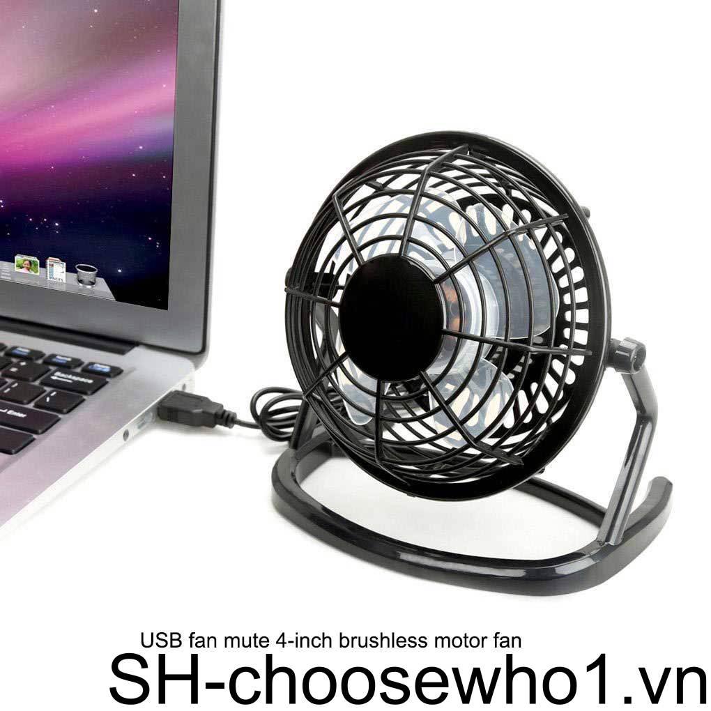 Quạt Làm Mát Mini Để Bàn 4 Cánh Xoay Không Ồn Có Cổng Sạc USB Dùng Cho Văn Phòng / PC / Laptop