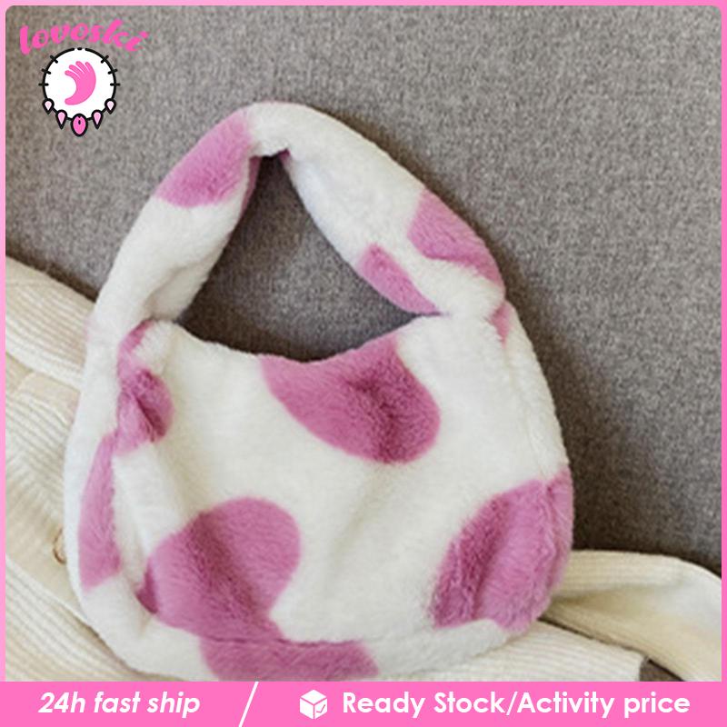 Túi Tote Đeo Vai / Xách Tay Phủ Lông Họa Tiết Trái Tim Có Khóa Kéo Sành Điệu