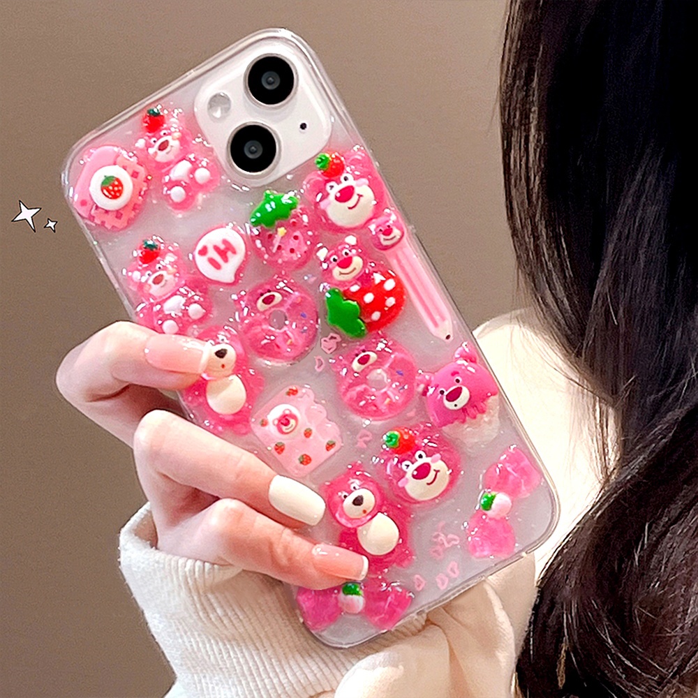 Ốp Điện Thoại TPU Mềm Hình Gấu / Dâu Tây 3D Lấp Lánh Chống Rơi / Trượt Cho IPhone 11 12 13 14 Pro Max